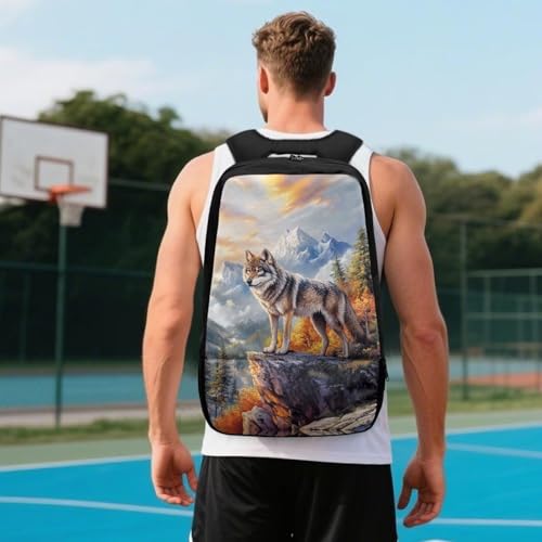Basketball Backpack With Separate Ball Compartment And Shoes Fit Basketball Volleyball Football - color: Forest Wolf