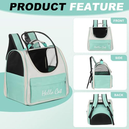 Cat Backpack Carrier, Large Space & Breathable, Ventilated Mesh Design Pet Backpack for Cats or Small Dogs, Intended for Hiking/Camping/Traveling (Green, 14.6"x9.8"x13.4") - color: Green