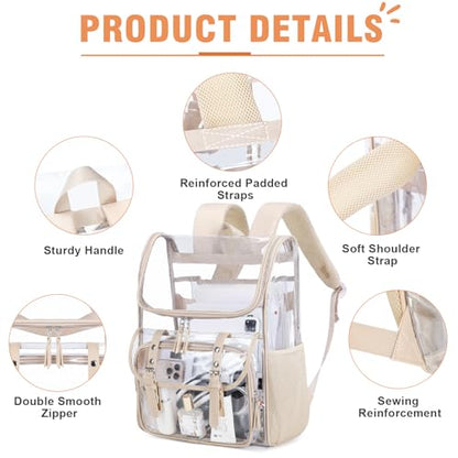 DIGOBAY Clear Backpack with Lunch Bag Set, Leather Clear Backpack Heavy Duty Thick PVC Bookbag Large See Through Transparent Backpacks with Support Pad for College Travel Workplace Security Khaki - color: Khaki