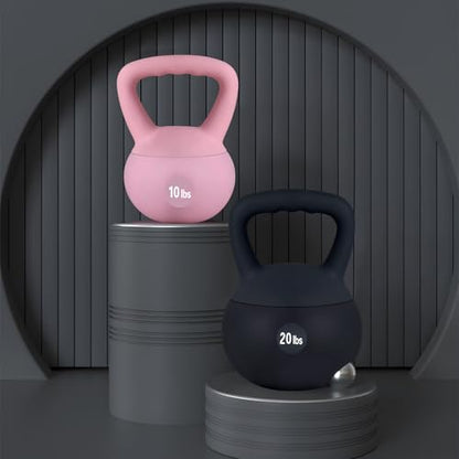 Soft Kettlebell Weights (5-30 lbs) - Iron Sand Filled for Home Gym, Strength Training & Fitness - Shock-Proof Design with Wide Non-Slip Handle - Dumbbell Alternative for Men & Women (Black, 10 LBS)