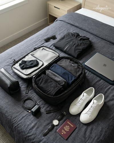 Expandable Vacuum Travel Backpack with Compression System & Pump | 60L Carry On Backpack with TSA Lock, Laptop Sleeve & Water Resistant Shell | Black