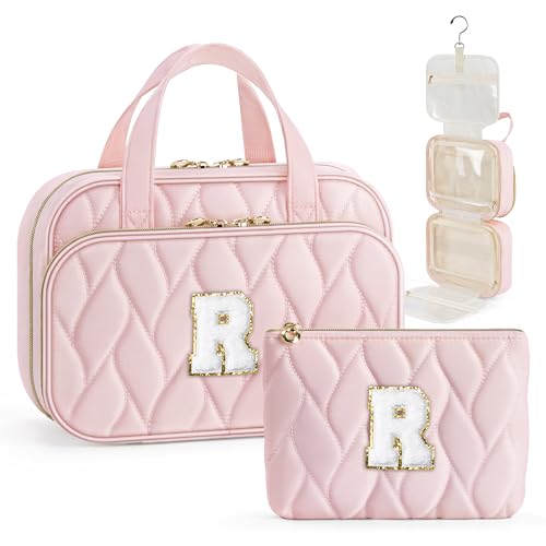 YOOLIFE Hanging Bag Initial Travel Toiletry Bag Large Capacity Personalized Toiletry for Traveling Women Travel Gifts for Women R - color: Pink, style: R