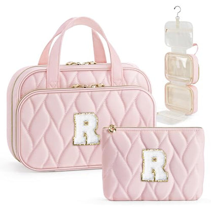 YOOLIFE Hanging Bag Initial Travel Toiletry Bag Large Capacity Personalized Toiletry for Traveling Women Travel Gifts for Women R - color: Pink, style: R