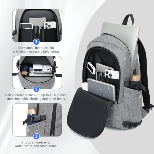 Kono Travel Laptop Backpack with USB Charging Port, Business Anti Theft Slim Sturdy Personal Item Bag, Water Resistant College Computer Daypack for Men & Women Fits 15.6 Inch Notebook, Grey - color: Grey