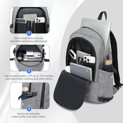 Kono Travel Laptop Backpack with USB Charging Port, Business Anti Theft Slim Sturdy Personal Item Bag, Water Resistant College Computer Daypack for Men & Women Fits 15.6 Inch Notebook, Grey - color: Grey