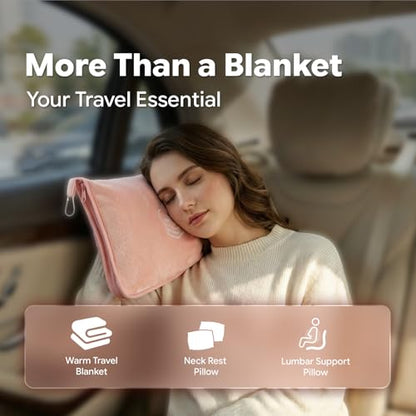Travel Blanket, Soft 2-in-1 Airplane Blanket, 65x40 Inches, Travel Blanket Airplane Compact with Bag, Car Blanket with Luggage Sleeve & Backpack Clip (Peachy Pink) - color: Peachy Pink