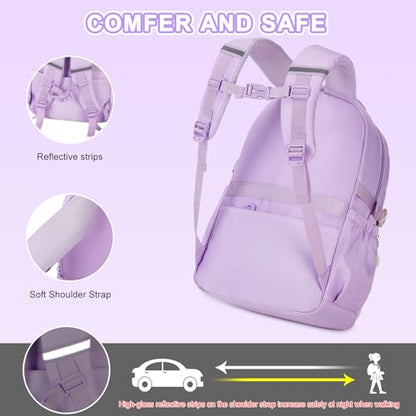 Scothen 3PCS Girls Backpack for School, Kids Backpack for Girls with Lunch Bag Pencil Case, Kids Bookbag Teen Backpacks for Elementary Middle High School (Purple) - color: Purple