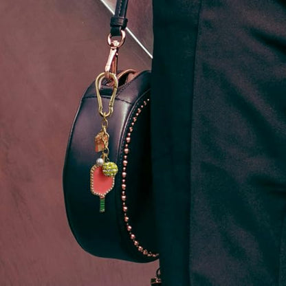 Madison Tyler Western Cowboy Boots Cherry Bow Bubble Tea Strawberry Cute Keychain | Bag Charms for Handbags Purse Charms - color: Pickleball