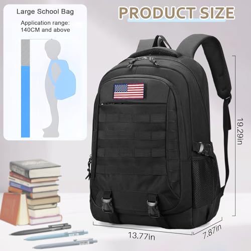 Tactical Backpack - 19'' Waterproof School Bag for Kids, 15.6" Laptop Compartment & MOLLE Webbing for Camping Hiking Travel - color: Camo Backpack Single Pack 3