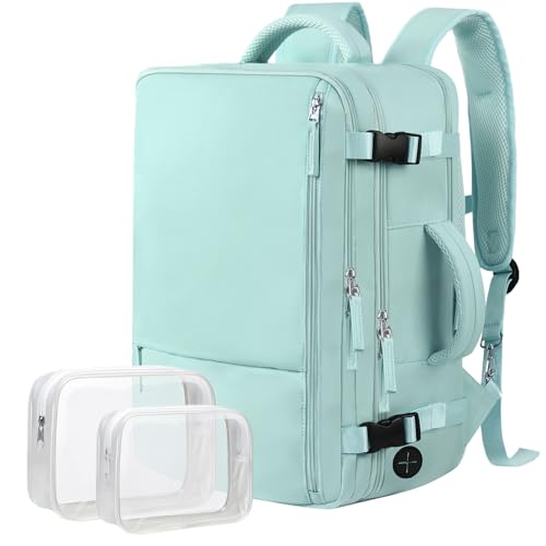 Hanples Large Travel Backpack for Women as Person Item Flight Approved, 35L Carry on Backpack, 17 Inch Laptop Backpack, Waterproof Backpack,Casual Bag with 2 Toiletry Bags (Mint Green) - color: Mint Green, size: Large