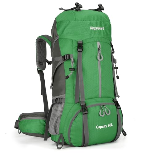 King'sGuard 60L waterproof lightweight hiking backpack with rain cover and shoe compartment outdoor sports travel backpack (Green) - color: Green