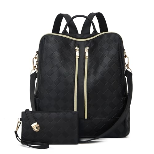 Makes Backpack Purse for Women PU Leather Travel Satchel Handbag Convertible Design Bag with Purse 2 Piece - color: Black Square