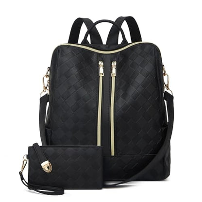 Makes Backpack Purse for Women PU Leather Travel Satchel Handbag Convertible Design Bag with Purse 2 Piece - color: Black Square