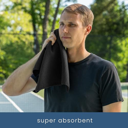S&T INC. Microfiber Gym Towels, Yoga Towel for Home and Gym Bag, 16 Inch x 27 Inch, 6 Pack - color: Honeycomb Black