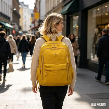 Casual Backpack, Multi-Pocket Design with Front Zipper Compartment (Yellow) - color: Yellow