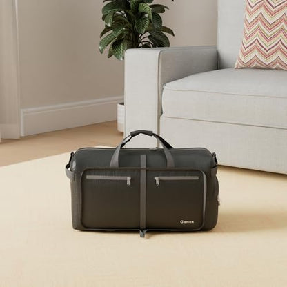Gonex Large Foldable Travel Duffle Bag with Shoes Compartment, Packable Lightweight Water Repellent Duffel Bag for Camping Gym Weekender Bag - color: Gray, size: 80L