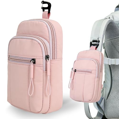 Backpack Strap Pouch Pack，Waterproof Backpack Strap Pocket Attachment Bag for Hikers accessories，Cell Phone Pouch, phone Holster Holder for women Belt, ，cell phone bag，pink - color: Pink
