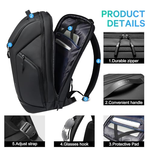 FUTURE AESTHETICS Business Commute Backpack for Men and Women, Waterproof 15.6 Inch Laptop Backpack, Durable Flight-Approved Travel Backpack for Work/College, Black - color: Black