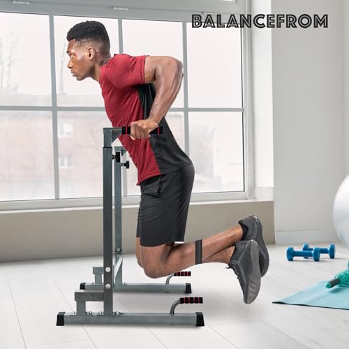 BalanceFrom Steel Frame Dip Station with Adjustable Height, 500 Pound Weight Capacity – Upper Body Workout Home Gym Equipment for Triceps, Push & Pull Ups, Leg Raises, and Bench Press - color: Gray
