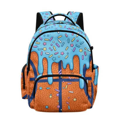 Suobstales Basketball Ice Cream Drip Print Backpack Daypack for Boys Girls, Large Capacity 17 Inch School Bag Lightweight Portable Knapsack Shoulder Bookbag Rucksack Satchel for Student - color: Basketball Ice Cream Drip 2