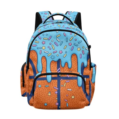 Suobstales Basketball Ice Cream Drip Print Backpack Daypack for Boys Girls, Large Capacity 17 Inch School Bag Lightweight Portable Knapsack Shoulder Bookbag Rucksack Satchel for Student - color: Basketball Ice Cream Drip 2