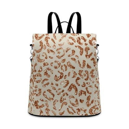 Waterproof Backpack Leopard Print Beige Casual Bags for Women Anti-theft Daypacks Fashion Versatile Bag - color: Leopard Print Beige, size: No Custom