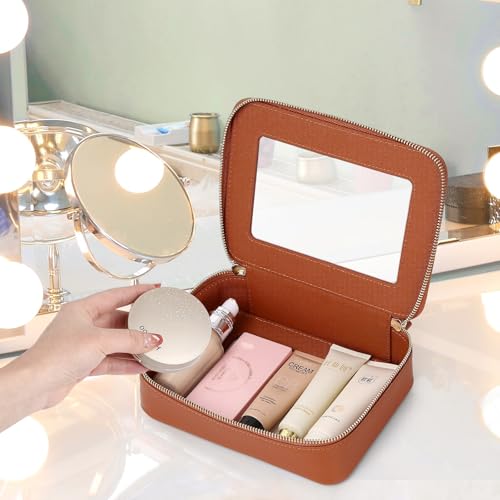 Clear Makeup Bag Set Travel Cosmetic Bag and Toiletry Bag Women's Purse Pouch Cosmetic Stroage Organizer Case with Zipper Car Essentials (Brown, M+Mini) - color: Brown, size: M+Mini