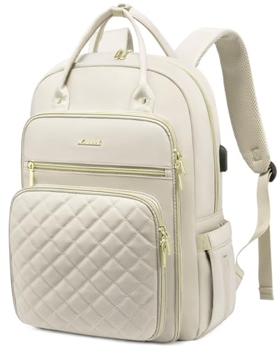 LOVEVOOK Laptop Backpack for Women, Water Resistant Travel Work Backpacks Purse College Business Teacher Nurse Computer bag with USB Charging Port, Fits 15.6" Laptop - color: Light Beige, size: 15.6-Inch