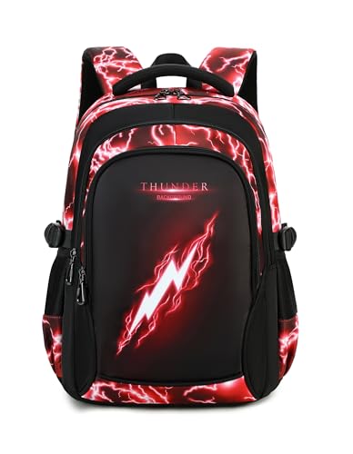 Boys Backpack for Kids Elementary School Bags Lightning Teens Durable Bookbag (red) - style: Red