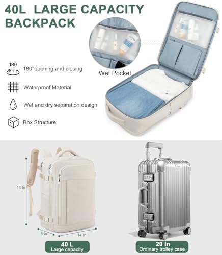 RDTGO Travel Backpack For Women,Personal Item Travel Bag Fits 17" Laptop,Flight Approved Carry-On Backpack, Hiking Backpack,Waterproof Outdoor College Casual Daypack (Beige) - color: Beige