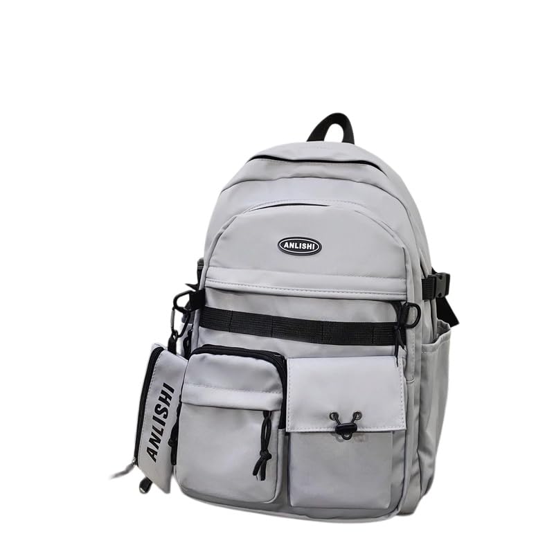 Urban Cargo Backpack, Multi-Pocket Nylon Daypack with Detachable Pouch & Plush Charm for Commute, Travel & Daily Use (gray) - color: Gray