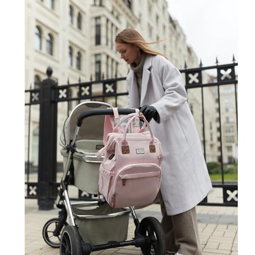 Diaper Bag Backpack, Multifunction Diaper Bag with Changing Pad, Baby Diaper Bags for Boys Girls, Stylish Large Capacity Travel Backpack for Moms Dads, Baby Shower Gifts,Unisex – Pink - color: Light Pink