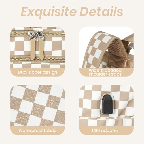 FHELAD Checkered Diaper Bag Backpack with Changing Pad & Stroller Clips, Large Travel Baby Diaper Bag for Newborn Moms, Baby Shower Gifts (Light Brown) - color: Light Brown