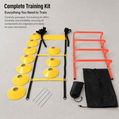 Agility Ladder Speed Training Kit, Soccer Training Equipment Set, PP Rung Agility Ladder Synthetic Disc Cones with Storage Bag