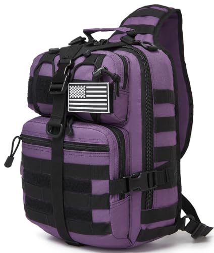 Tactical Sling Pack Big Crossbody Backpack Over Shoulder Bag Military for Men Hiking Outdoor Sport Gym - color: Purple Deep