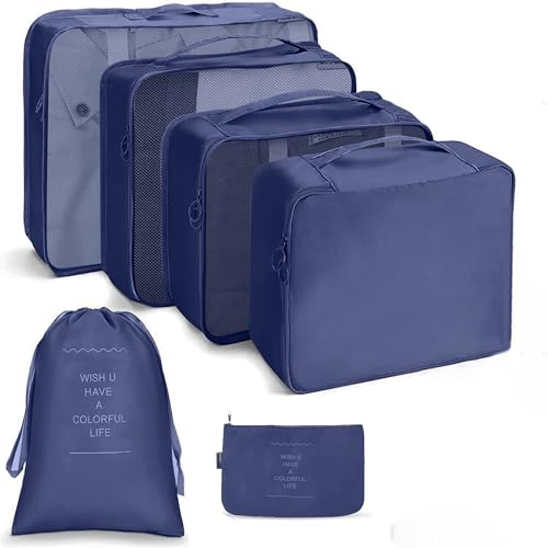 LANSKLBD 6/8 Set Packing Cubes for Suitcases Travel Luggage Packing Organizers,Travel Accessories Essentials Luggage Organizer with Shoe/Tioletry/Laundry Bag (Dark Blue, 6 set) - color: Dark Blue, size: 6 set