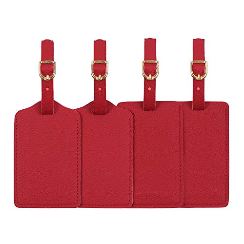 Luggage Tags,Personalized Business Card Holder Travel ID Sets with Privacy Cover for Travel Bag Tags- 4 Pack - color: Red