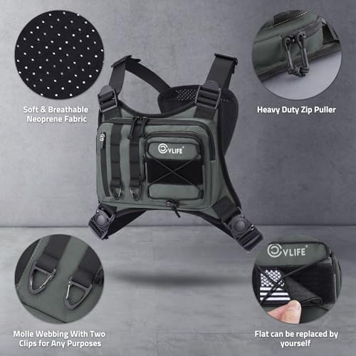 CVLIFE Outdoor Chest Bag for Men, Tactical Chest Pack, Adjustable Running Vest Bag, Lightweight Anti-theft EDC Rig for Hiking - color: Grey