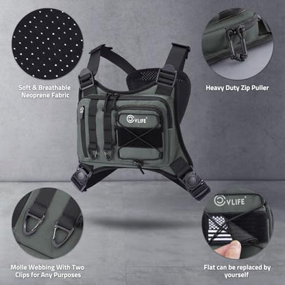 CVLIFE Outdoor Chest Bag for Men, Tactical Chest Pack, Adjustable Running Vest Bag, Lightweight Anti-theft EDC Rig for Hiking - color: Grey