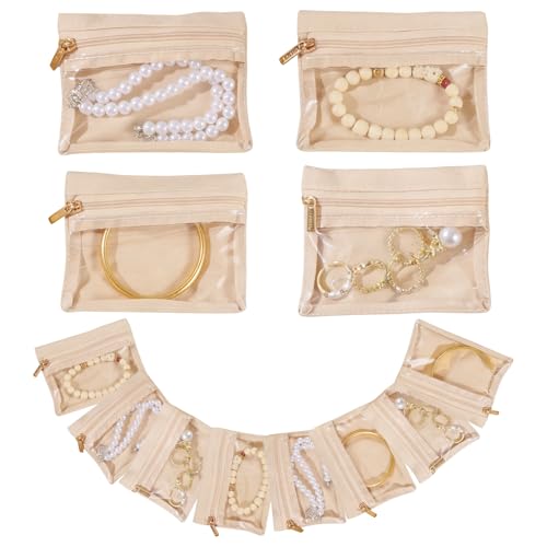 12 Pcs Portable Travel Jewelry Organizer Velvet Jewelry Pouch with Zipper Clear Travel Jewelry Bag for Travel Business Trip for Mom Wife Women Gift - color: A.12 PCS