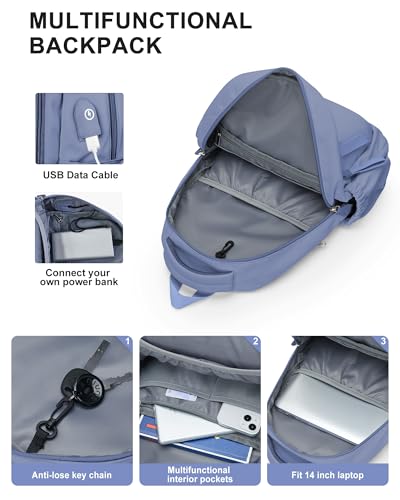 winspansy Simple Cute Backpack for Women Men Waterproof College Bag fit 14 Inch Laptop with USB Charging Port,Violet - color: R1-violet
