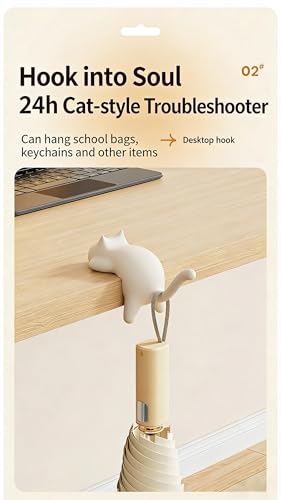 Cat Desk Hook for Kids - Damage-Free No Drill Desk Side Hook, 5KG Load Capacity ABS Backpack Hanger, Adhesive Included Multi-Purpose Organizer for Student School Desk/Home Office