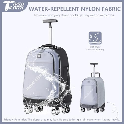 NEW TILAMI 19 Inch Rolling Backpack 360°rotating Universal Wheel, Large Organizer Compartments, Adjustable Handle, Carry on for School Students Business Travel, Soft Grey - color: Soft Grey