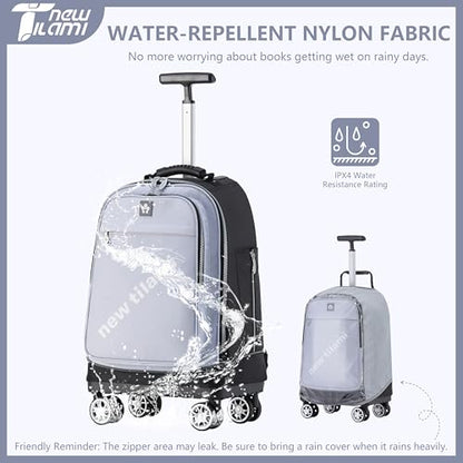 NEW TILAMI 19 Inch Rolling Backpack 360°rotating Universal Wheel, Large Organizer Compartments, Adjustable Handle, Carry on for School Students Business Travel, Soft Grey - color: Soft Grey