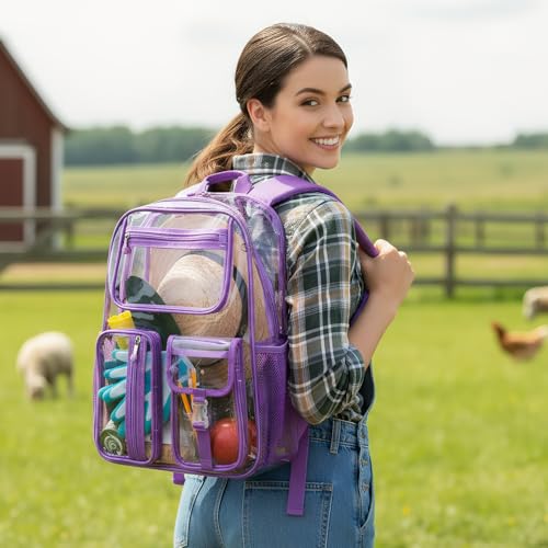 Cusangel Heavy Duty Clear Backpack,16.5 x12 x5inch TPU Large Capacity See Through Backpack for Sport Events,Travel (Dark Purple) - color: Dark Purple
