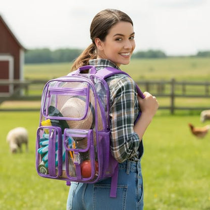 Cusangel Heavy Duty Clear Backpack,16.5 x12 x5inch TPU Large Capacity See Through Backpack for Sport Events,Travel (Dark Purple) - color: Dark Purple