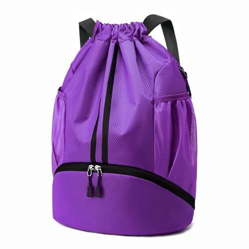 Hoedia Sports Drawstring Backpack - String Swim Gym Bag with Shoes Compartment and Wet Proof Pocket for Women and Men - color: Purple, size: Medium