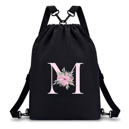 A-Z BAG Drawstring Backpack Gym Sackpack, Personalized Gifts for Women, Initial 4-in-1 Multi-String Swimming Bag for Waterproof Sports (M)