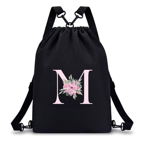 A-Z BAG Drawstring Backpack Gym Sackpack, Personalized Gifts for Women, Initial 4-in-1 Multi-String Swimming Bag for Waterproof Sports (M)