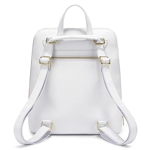 zency 100% Genuine Leather Knapsack Ladies Alligator Pattern Women Backpack For Work Laptop (White) - color: White